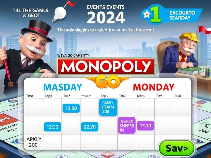 Monopoly GO 2024 Events Calendar Overview with Peg-E, Wheel Boost, and Tournament visuals