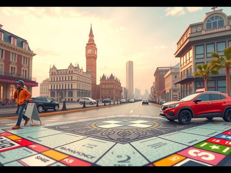 Strategic overview of a high-level Monopoly GO board showing property monopolies and upgrades.