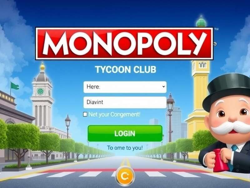 Monopoly GO Tycoon Club login dashboard showing rewards and events
