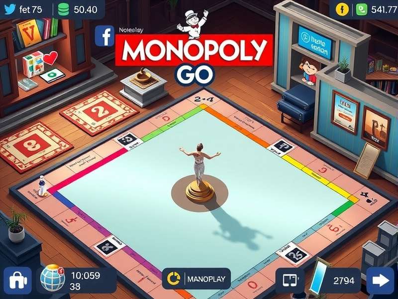 Screenshot of Monopoly GO game interface on Google Play Store showing download button and ratings