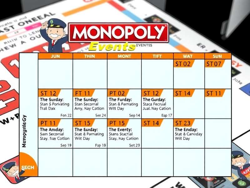 Monopoly GO Events Calendar Dashboard showing upcoming tournaments and rewards