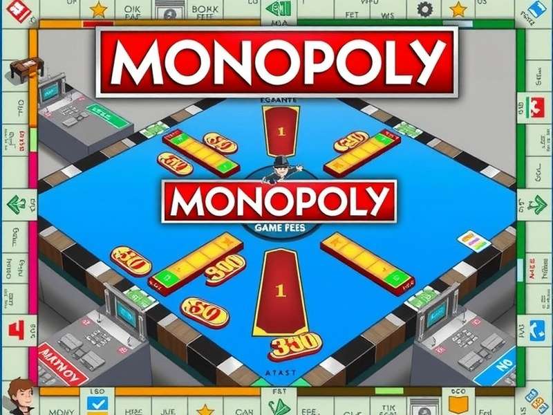 Monopoly Free Game board with dice, tokens, and money spread across the board