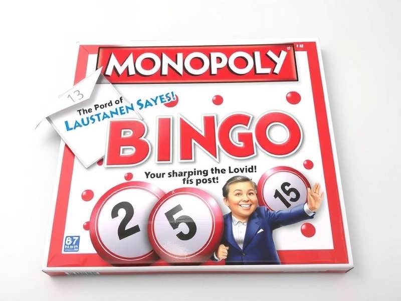 Monopoly Bingo strategy board with dice and cards